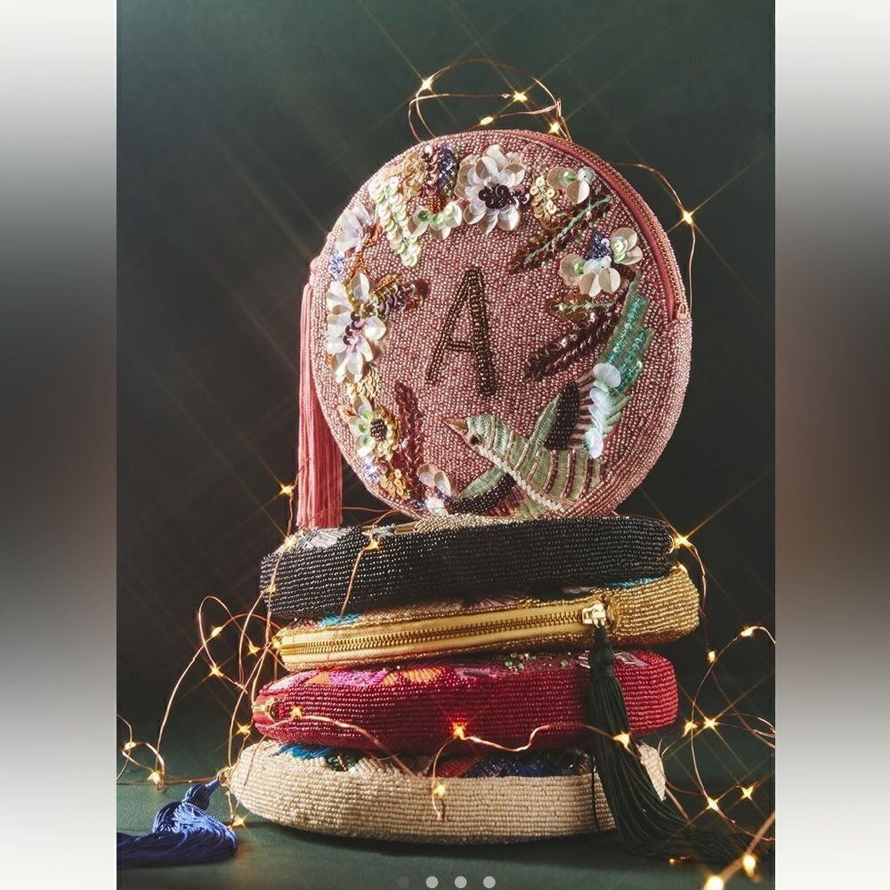 Holiday Monogram  Embellished Pouch. Letter A
